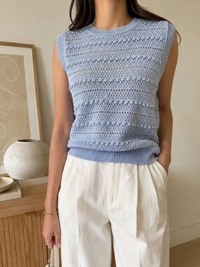 Contemporaine Simons Blue Openwork Knit Sweater Vest XL